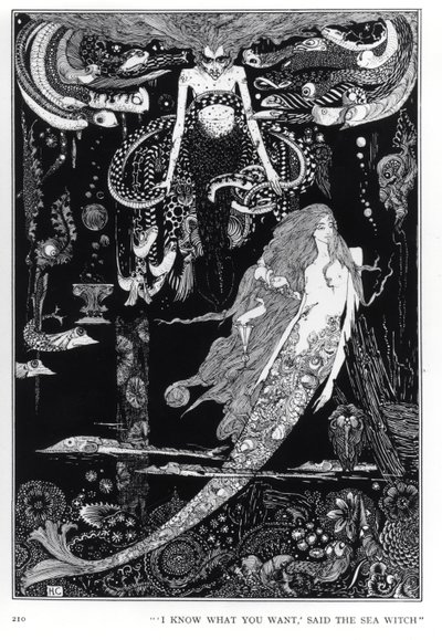 "Jag vet vad du vill ha", sade havshäxan, illustration till "Den lilla sjöjungfrun" från sagor av H.C. Andersen (1805-75), ca 1910. av Harry Clarke