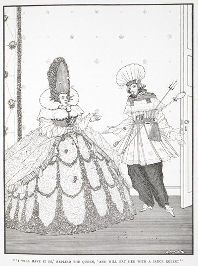 "Jag kommer att ha det så," svarade drottningen, "och ska äta henne med en sås Robert." Illustration till berättelsen, 