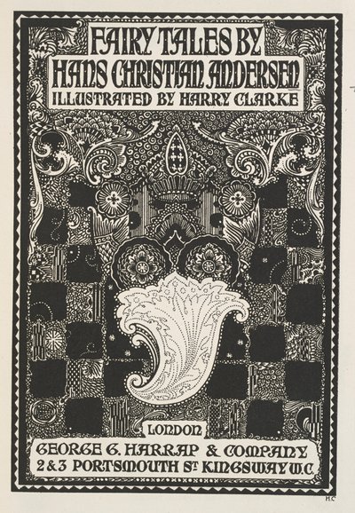 Illustrerad titelsida, med symboler och rutor. av Harry Clarke