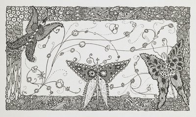 Illustrasjon til historien Riquet med dusk. En sommerfugldesign.svensk av Harry Clarke