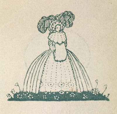 Illustration som visar en kvinna, klädd i en stor klänning. av Harry Clarke