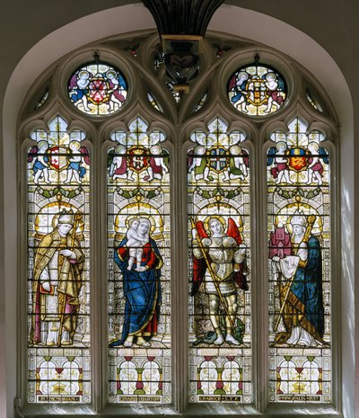 Oxford, Brasenose College Chapel, James Powell & Sons, Harry Ellis Wooldridge, St Cedda, Madonna & Chils, St Michael, St Hugh av Harry Ellis Wooldridge