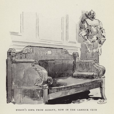 Byrons soffa från Albany, nu i Garrick Club av Harry Furniss