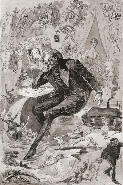 David Copperfield. Illustration av Harry Furniss till Charles Dickens-romanen David Copperfield, från The Testimonial Edition, publicerad 1910. av Harry Furniss