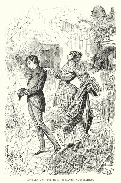 Illustration för stora förväntningar av Charles Dickens (litho) av Harry Furniss