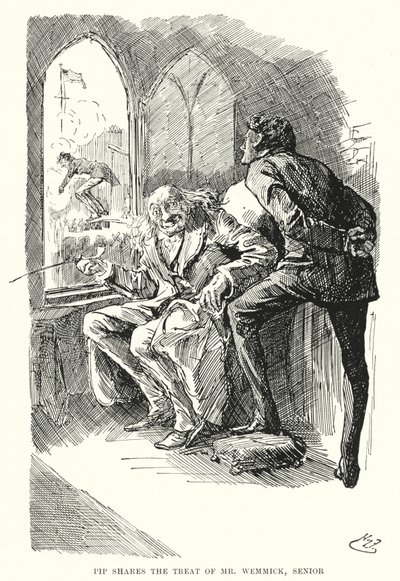 Illustration för stora förväntningar av Charles Dickens (litho) av Harry Furniss