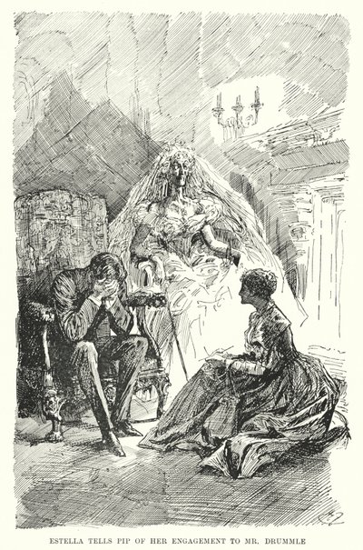 Illustration för stora förväntningar av Charles Dickens (litho) av Harry Furniss