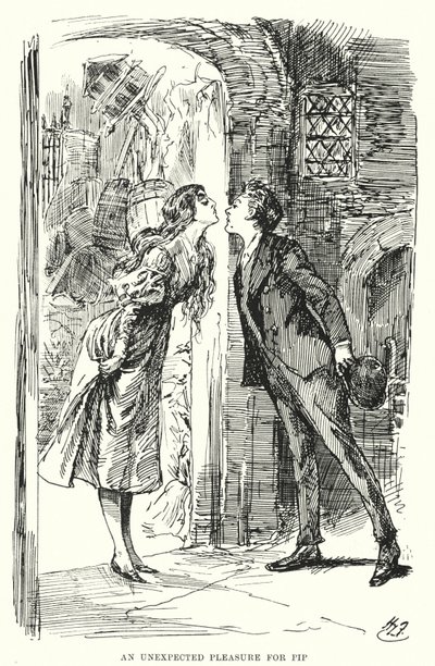 Illustration för stora förväntningar av Charles Dickens (litho) av Harry Furniss