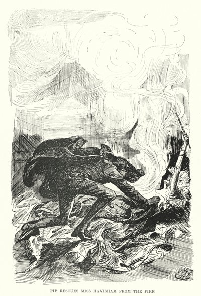 Illustration för stora förväntningar av Charles Dickens (litho) av Harry Furniss