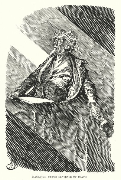 Illustration för stora förväntningar av Charles Dickens (litho) av Harry Furniss