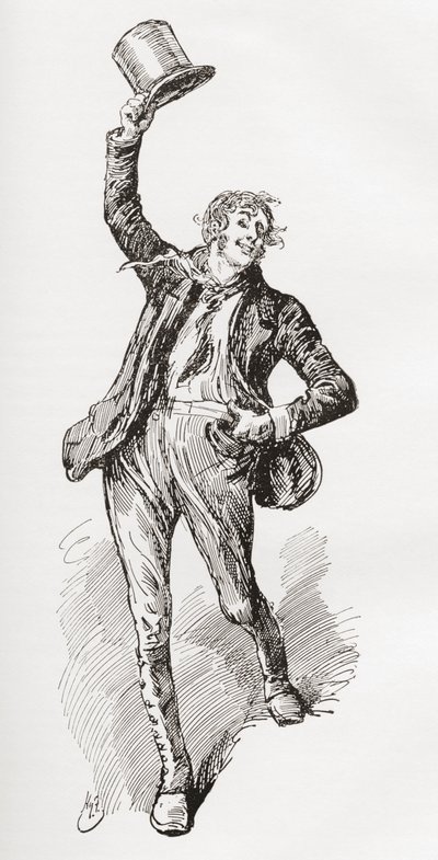 Mark Tapley. Illustration av Harry Furniss till Charles Dickens-romanen Martin Chuzzlewit, från The Testimonial Edition, publicerad 1910. av Harry Furniss