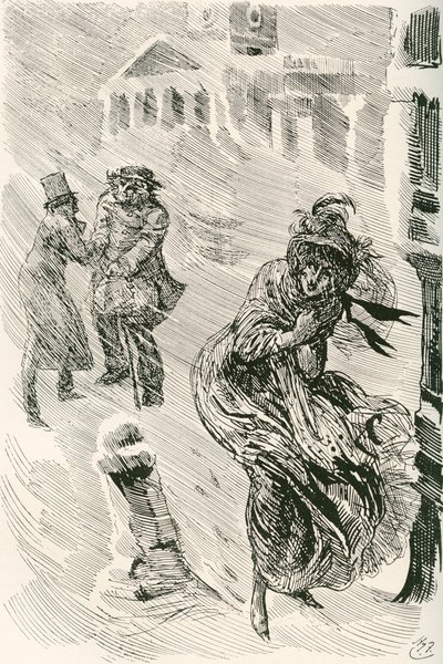 Martha vandraren. Illustration av Harry Furniss till Charles Dickens-romanen David Copperfield, från The Testimonial Edition, publicerad 1910. av Harry Furniss