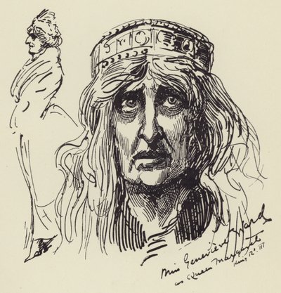 Miss Genevieve Ward som drottning Margaret av Harry Furniss