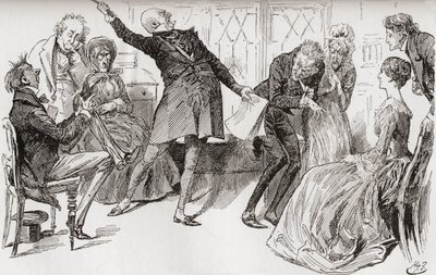 Mr. Micawber uppnår Heeps fall. "Den triumferande blomstring med vilken Mr. Micawber befriade sig från orden, hade en kraftfull effekt i att skrämma modern, som ropade mycket upprörd: "Ury! Ury! Var 