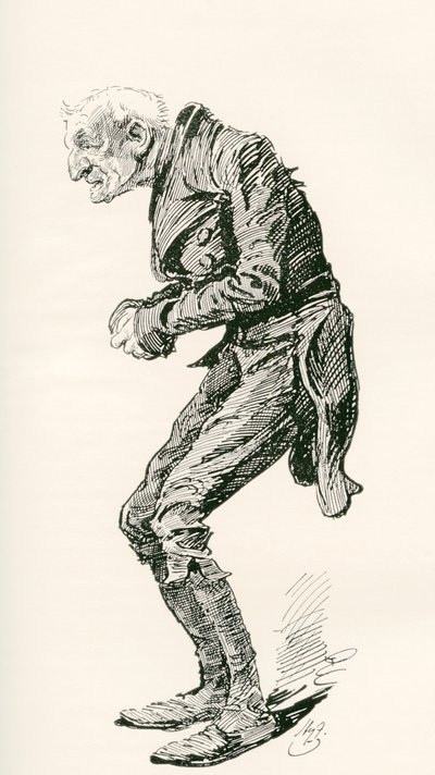 Gamla Chuffey. Illustration av Harry Furniss till Charles Dickens-romanen Martin Chuzzlewit, från The Testimonial Edition, publicerad 1910. av Harry Furniss