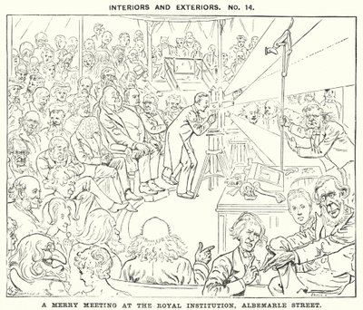 Punch cartoon: A Merry Meeting at the Royal Institution, Albemarle Street, London (gravyr) av Harry Furniss