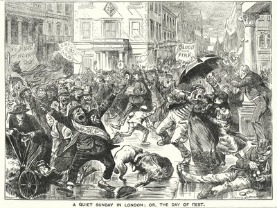 Punch tecknad: A Quiet Sunday in London; eller vilodagen (gravyr) av Harry Furniss