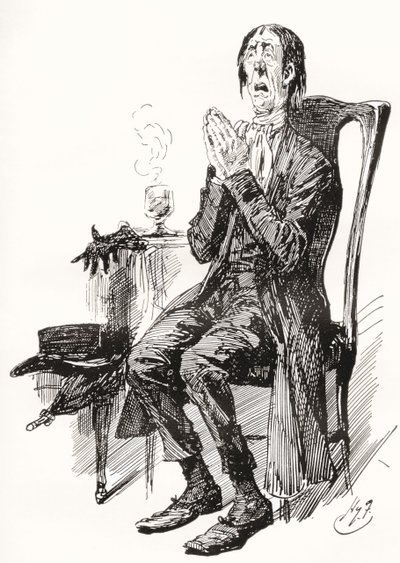Stiggins. Illustration av Harry Furniss för Charles Dickens-romanen The Pickwick Papers, från The Testimonial Edition, publicerad 1910. av Harry Furniss