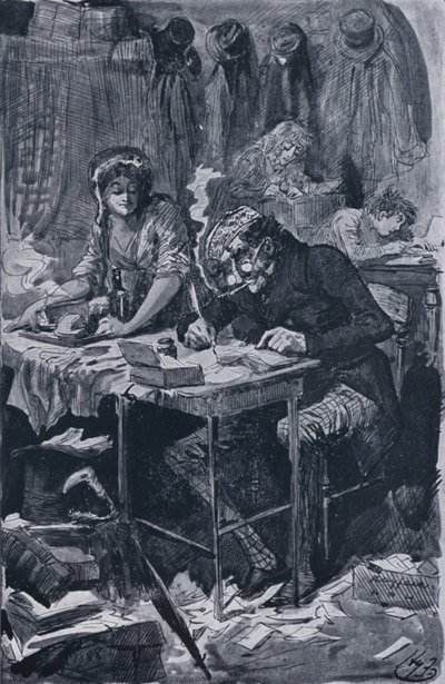 Den tiggande brevskrivaren (litho) av Harry Furniss