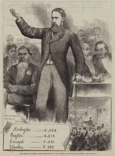 Det allmänna valet, Lord Hartington i Over Darwen, nordöstra Lancashire av Harry Furniss
