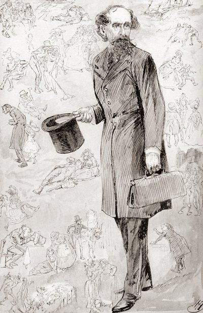 Den okommersiella resenären. Illustration av Harry Furniss till novellen The Uncommercial Traveler från The Christmas Books av Charles Dickens, publicerad i The Testimonial Edition från 1910. av Harry Furniss