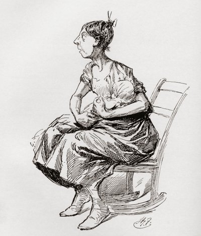 Tilly Slowboy. Illustration av Harry Furniss till novellen The Cricket on the Hearth från The Christmas Books av Charles Dickens, publicerad i The Testimonial Edition från 1910. av Harry Furniss