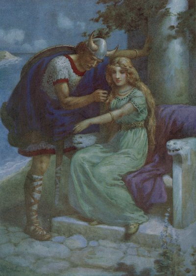 Frithiof och Ingeborg, ur "Kung Rings dräkt" (färglitografi) av Harry George Theaker