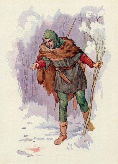 "Ha!" ropade skogvaktaren Herbert, "det har skett ett mord här!" (färglitografi) av Harry George Theaker