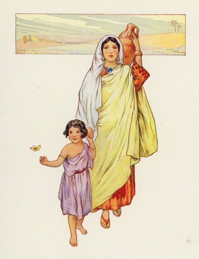 Hagar och Ismael drog ut i vildmarken (färglitografi) av Harry George Theaker