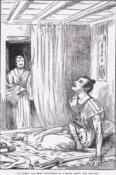 Hans sömn stördes av ett ljud ovanför taket (från More Stories from Raiko) (litho) av Harry George Theaker