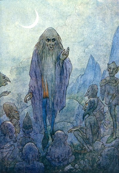 Merlin (färglitografi) av Harry George Theaker
