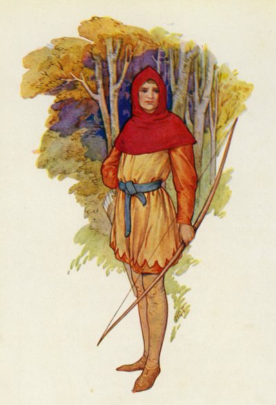 Robin var en äventyrlig typ redan i sin ungdom (färglitografi) av Harry George Theaker