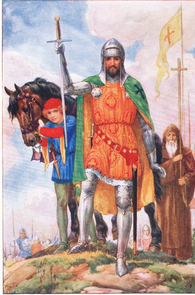 Stormästaren av Alicantara och eremiten (från Stormästaren av Alcantara), illustration från "Tales of Alhambra", ca 1940 (färglitografi) av Harry George Theaker