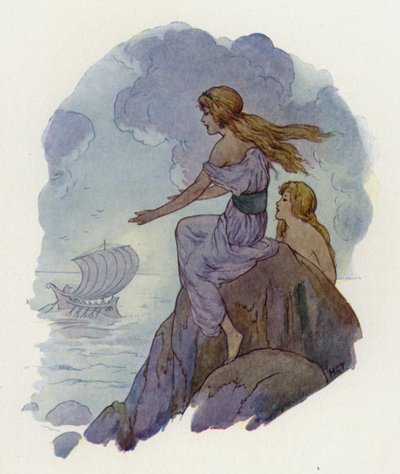 Sirenerna (färglitografi) av Harry George Theaker