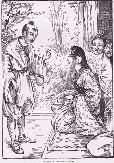 Prinsen berättar sin historia (ur Månens dotter) (litografi) av Harry George Theaker