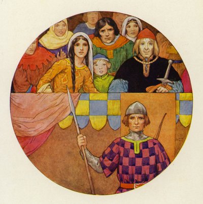 Det var en strålande samling riddare och damer uppe på läktaren (färglitografi) av Harry George Theaker