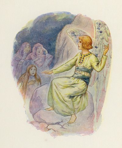 "Varför söker ni de levande bland de döda" (färglitografi) av Harry George Theaker