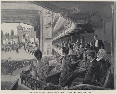 I Metropolitan Opera-House, scen från Die Meistersinger (litho) av Harry Grant Dart