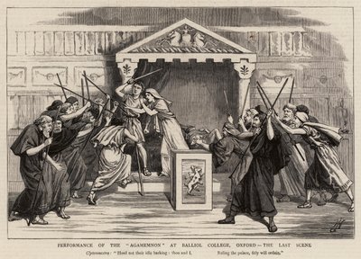 Framträdande av Agamemnon på Balliol College, Oxford, den sista scenen av Harry Hamilton Johnston