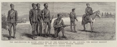 Störningarna i Sydafrika, män från livvakten av Mr Osborne, den brittiska bosatta kommissionären i Zulus naturreservat av Harry Hamilton Johnston