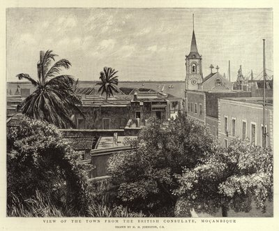 Utsikt över staden från det brittiska konsulatet, Mocambique av Harry Hamilton Johnston