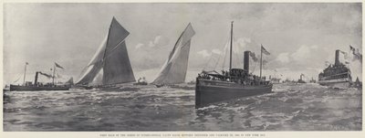 Första racet i serien av internationella yachtrace mellan Defender och Valkyrie III av Harry M. Pettit