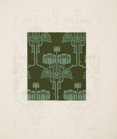 Design med blommor och löv (svart krita och gouache på papper) av Harry Napper