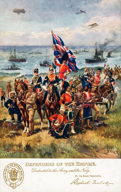Defenders of the Empire, tillägnad armén och marinen (färg litho) av Harry Payne