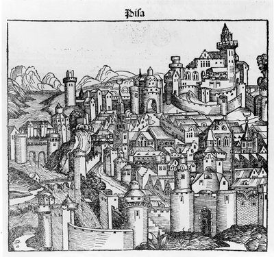 Pisa efter "Liber Chronicarum" av Hartmann Schedel. Nürnberg 1493 av Hartmann Schedel