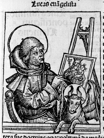 Representation av evangelisten Saint Luke. Gravyr från "Liber chronicarum" (Nürnbergskrönikor) av Hartmann Schedel 1493 av Hartmann Schedel