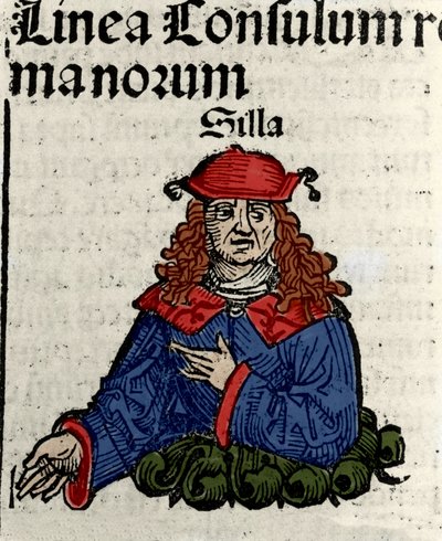 Representation av den romerske politikern Lucius Cornelius Sulla (ordförande eller Sylla) (138-68 f.Kr.) Xylografi av "" Chronicles of Nürnberg"" av Hartmann Schedel av Hartmann Schedel