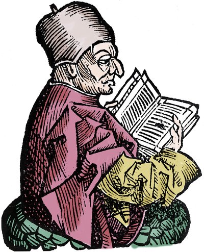 Historikern och teologen Beda den ärevördiga (673-735) (Beda Venerabilis). Xylografi av "" Chronicles of Nuremberg"" av Hartmann Schedel av Hartmann Schedel