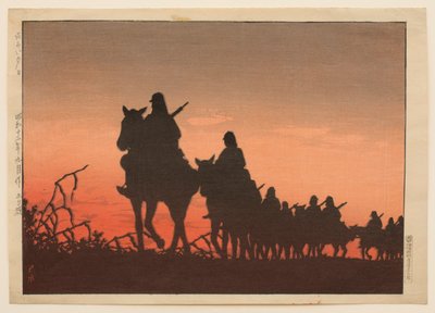 Den röda solnedgången av Hasui Kawase