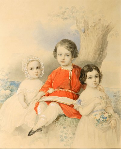 Barn i ett landskap, 1840-talet. av Hau
